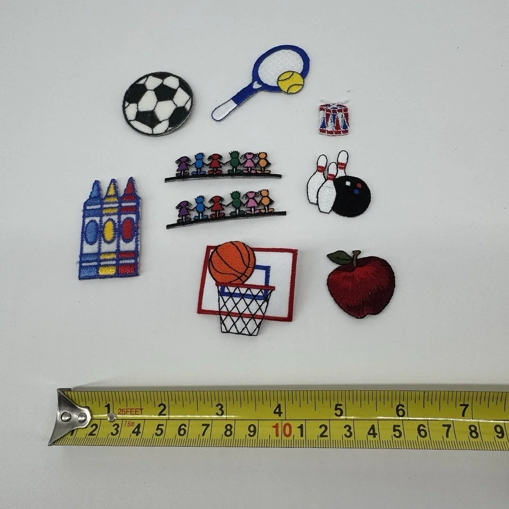 Vintage Sports & School Embroidered Iron On Patch Lot Soccer Basketball Bowling